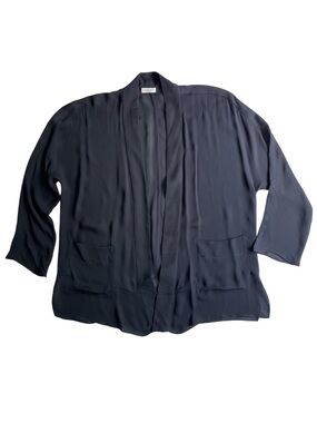 Aritzia Wilfred Black 100% Silk Draped Open Front Cardigan